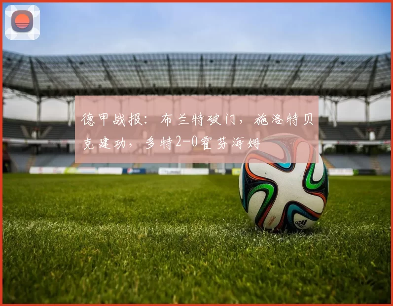 德甲战报：布兰特破门，施洛特贝克建功，多特2-0霍芬海姆